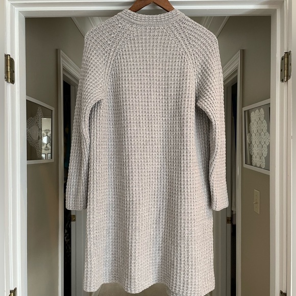 Madewell Waffle Stitch Long Sweater Cardigan Coat Pockets Gray/Silver Wool Blend - Picture 4 of 16